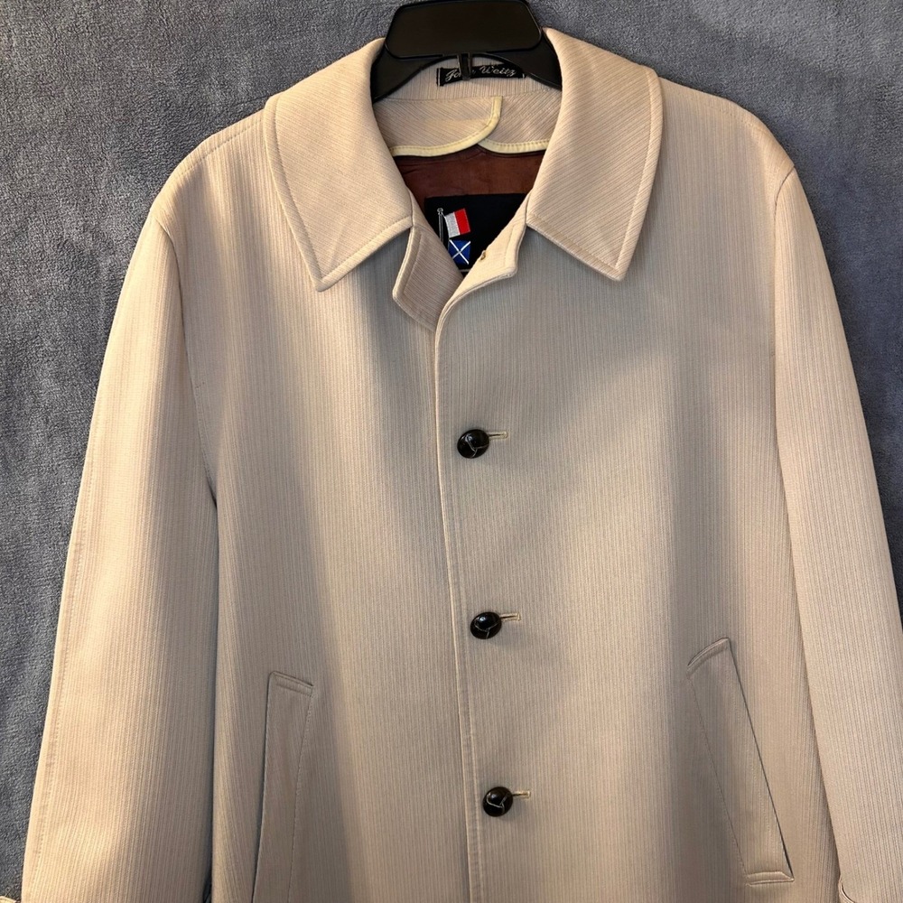 Vintage Harbor Master John Weitz‎ Men's 42 Short Beige Trench Coat Raschel Warp